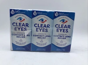 Clear Eyes Contact Lens Relief Eye Drops, 0.5 fl oz, 3 Pack- FACTORY SEALED - Picture 1 of 3