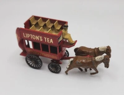 Vintage Liptons Tea Lesney 12 Die Cast Horse Drawn Double Decker Coach England  - Image 1 of 4