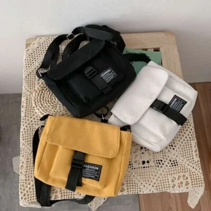 Girls Cute Solid Color Canvas Messenger Bag Shopping Bag Shoulder Bag - Picture 1 of 12