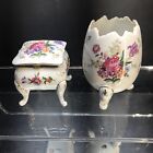 Vintage Napco Japan Hand Painted Porcelain Footed Trinket Box and Vase 