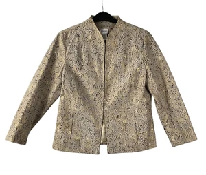 Chico's Women's Tan/Gold Foil Perforated Leather Jacket Blazer Size 1 - Picture 1 of 16
