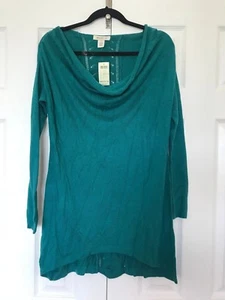 NEW Luxe ARDEN B Cowl Neck Jersey Knit Slouchy Tunic Asymmetrical SWEATER Top M - Picture 1 of 7