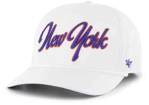 2025 New York Mets 47 Brand Men’s White Overhand Script Hitch Snapback Hat - Picture 1 of 4