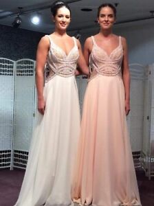 Tiffanys Petula size 2 White Nude Prom Evening Dress Heavily Beaded Top BNWT 