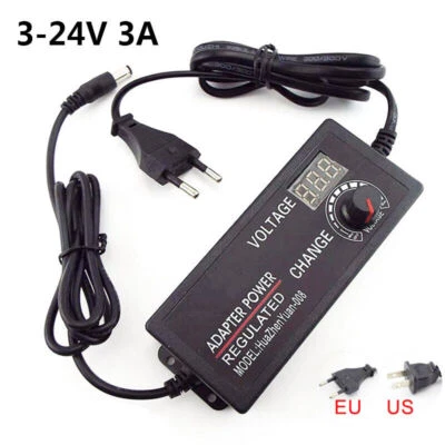 3V-24V 3A AC/DC Adjustable Power Supply  Universal Adapter 9W 72W EU US Plug - Image 1 of 4