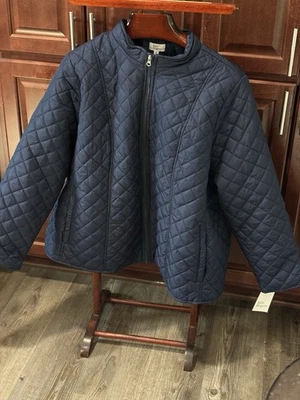 NUEVO CON ETIQUETAS Kim Rogers 3X Abrigo Acolchado Chaqueta Puerto Azul Marino Sin Mangas Bolsillos con Cremallera Foto 1 de 4