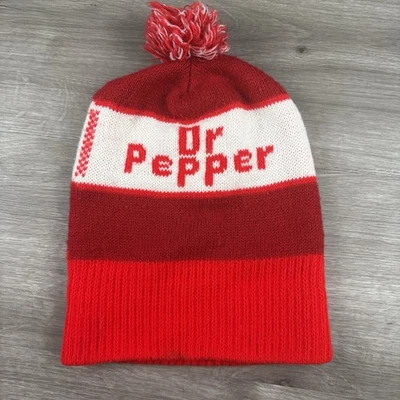 Gorro Dr Pepper vermelho branco malha Pom meia refrigerante inverno - Imagem 1 de 4