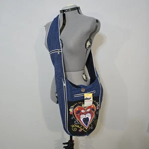 Bolso Hobo Bandolera Denim RISING INTERNATIONAL Cartera Bordada Corazón Retazos  - Imagen 1 de 19