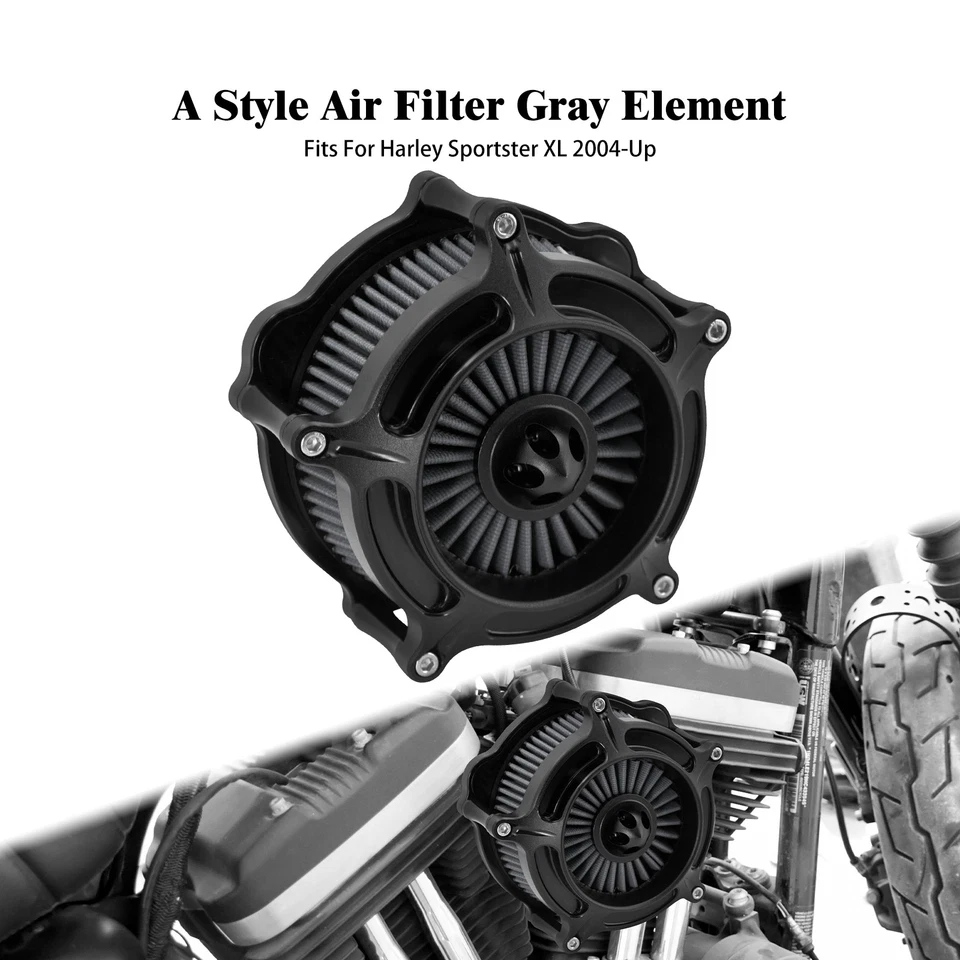 Matte Black Turbine Air Filter Gray Intake For Harley 04-2022 Sportster 883 1200 - Image 1 of 4
