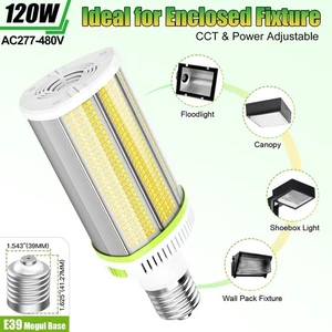 480 Volt 120W LED Corn Light Horizontal Bulb For Shoebox Canopy Enclosed Fixture - Picture 1 of 14