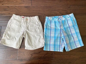 Lot of 2 SO Size 14 Blue Plaid & Khaki Roll Tab Hem Adjustable Waist Shorts - Picture 1 of 10