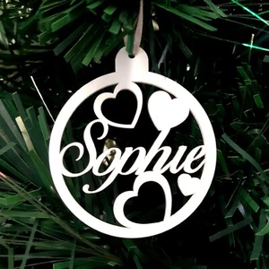 Round Personalised Name & Hearts Christmas Tree Decorations - Matt Pastel Colour - Imagen 1 de 4