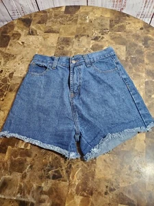 Zity Shorts Womens 4 Jeans Denim Short Shorts High Rise Medium Wash Raw Edge - Picture 1 of 12