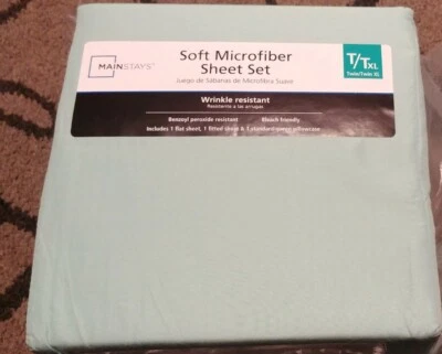 JUEGO DE SÁBANAS MAINSTAYS TWIN/TWIN XL TEAL CLOUD 1 AJUSTADO, 1 PLANO 1 FUNDA DE ALMOHADA ¡NUEVO! Foto 1 de 4