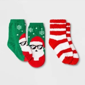 2pk Toddlers 6-9 Cool Santa Cozy Crew Socks Wondershop Christmas Gift Card Holde - Picture 1 of 3