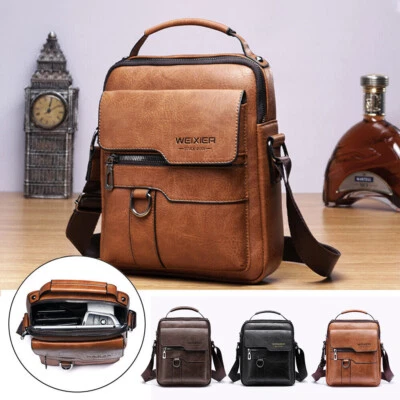 Men's Leather Cross Body Messenger Bag Shoulder Handbag Travel Work Business Bag - Image 1 of 4
