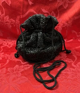 VTG Carolyne Barton Victorian Style 7" Beaded Drawstring Crossbody Evening Purse - Picture 1 of 14