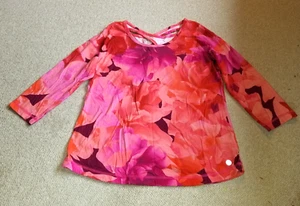 Womens Top-T BY TALBOTS-pink/orange/purple floral cotton stretch knit 3/4 slv-L - Picture 1 of 5