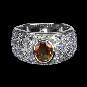 925 Anillo Plata de Ley Ovalado Citrino Tanzanita Gema Natural Joyería Talla 7 - Imagen 1 de 13
