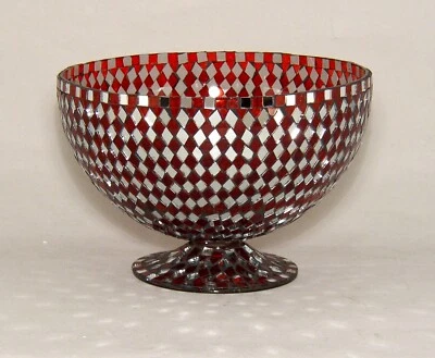 Jarrón de compota con mosaico de vidrio rojo centro de mesa 8" de diámetro 5,5" de alto Foto 1 de 4