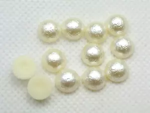 100 Ivory Acrylic Textured Glitter Half Pearl Bead 12mm FlatBack Scrapbook - Picture 1 of 3