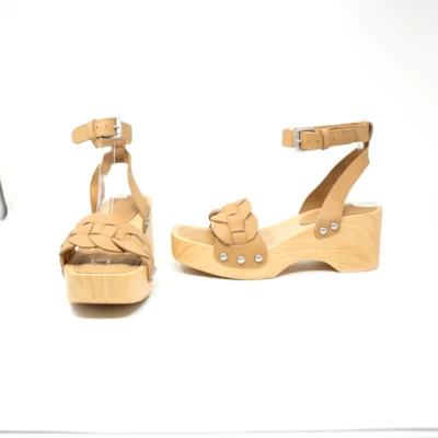 Splendid Barie Wooden Wedge Platform Open Toe Braided Heels Sandals Shoes Beige - Image 1 of 4