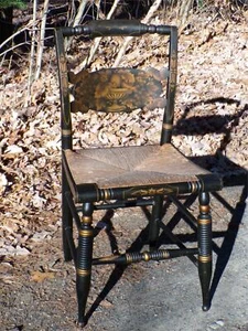 Silla de comedor vintage con respaldo de almohada de tortuga Hitchcock cosecha asiento apresurado CT - Imagen 1 de 12
