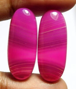 100% Coppie Cabochon Ovali Fasce Agata Naturale Pietra Gemma Libera 27x11x5mm 28,20Cts - Foto 1 di 4
