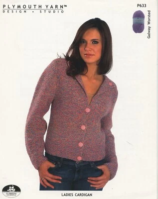 Cárdigan de punto Plymouth P633 Galway Worsted fácil tejido para mujer 30"-48" Foto 1 de 2