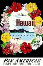 Hawaii 1951 PAA Pan Am Airlines Travel Vintage Poster Print Hibiscus Art Advert 