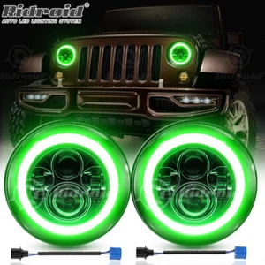7" inch Round LED Headlights Green Halo DRL Beam for Jeep Wrangler JK LJ TJ CJ - Picture 1 of 21
