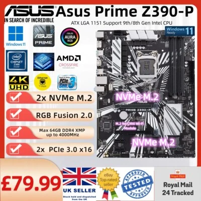ASUS PRIME Z390-P LGA1151 ATX Motherboard Dual NVMe M.2 For 8th 9th Gen i9 i7 i5 - Image 1 of 4