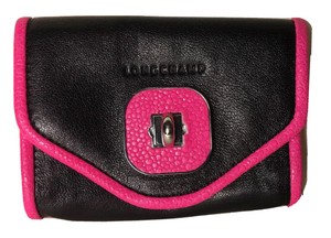 NWOT Longchamp Leather Flap Credit Card coin Holder / Wallet/coin Black / Pink