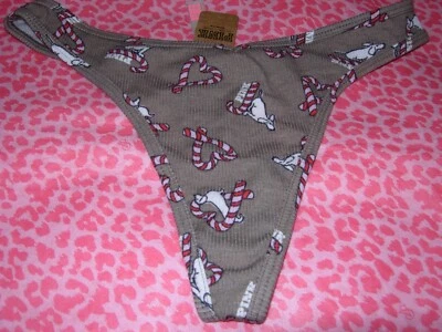 Victoria's Secret ROSA Sexy Tanga Cuerda Corte en V Café Helado Bastón de Caramelo Perro Nuevo con Etiquetas Foto 1 de 3