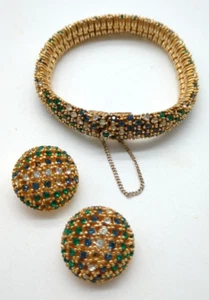 Vintage signiertes Ciner Multicolor Strass Armband und Clip auf Ohrringe Set - Bild 1 von 17