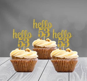 53rd Birthday Decoration Glitter Cupcake Toppers (SET of 12) 20 Colors Available - Picture 1 of 2