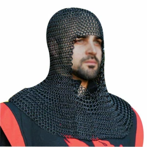 Armadura medieval Cota de malla con tope negro Armadura de cofia Recreación... - Imagen 1 de 2