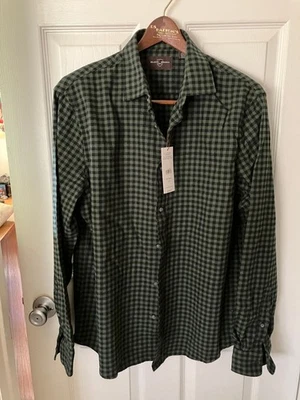 NEGRO Y MARRÓN 1826 Verde Algodón Cuello Abotonado Largo slvs Camisa Para Hombre L Foto 1 de 4