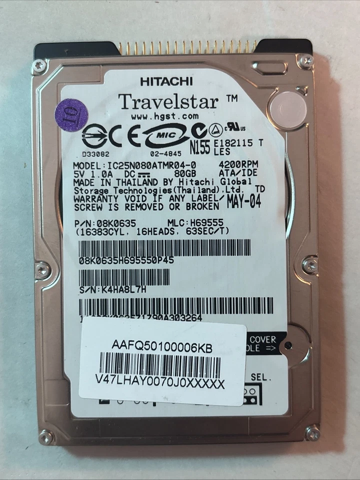 Hitachi 80GB 08K0635 4200rpm IDE 2.5” HDD Laptop Hard Drive @HDD3 - Image 1 of 1