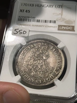 NGC XF45 Hungary 1/2 Taler 1701 KB - Image 1 of 2