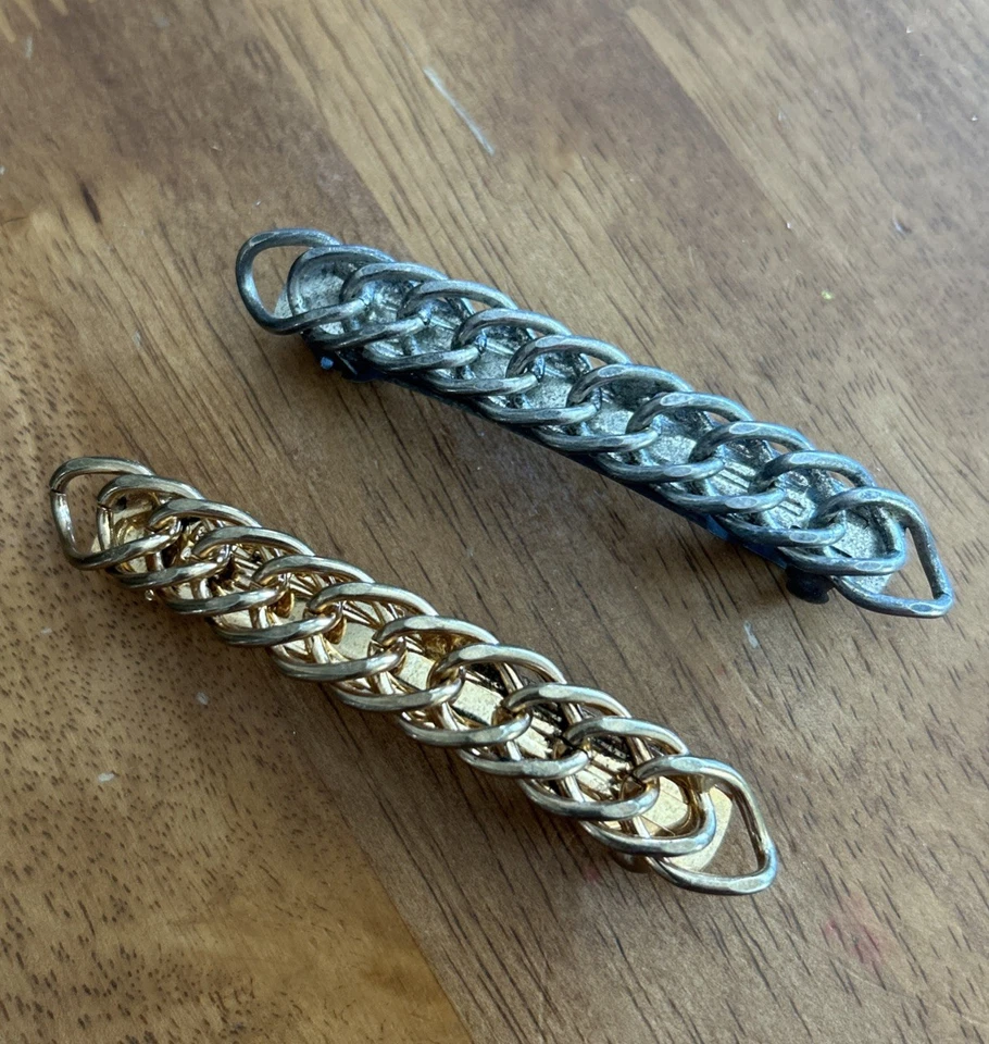 Correas de pelo de cadena gruesa vintage de los años 80/90 - Juego de clips de metal dorado y plateado Foto 1 de 4