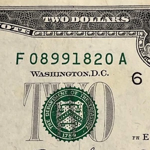 1995 $2 Two Dollar AU+ SN F08991820A Withrow/Rubin Sig AU+ Atlanta District AU+ - Picture 1 of 11