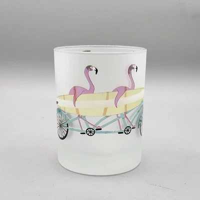 Culver Flamingos Surfboard Bike Palm Trees Frosted Double Old Fashioned Glass - Image 1 of 4