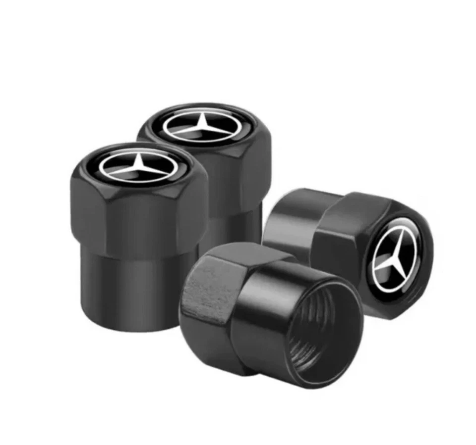 4PCS Ventilkappen Reifen For Mercedes Logo Aluminium - Schwarz Ventilkappen * - Image 1 of 1