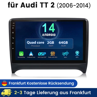 Für Audi TT MK2 8J 2006-14 Android 14 Autoradio Apple Carplay GPS NAVI RDS WIFI - Bild 1 von 4