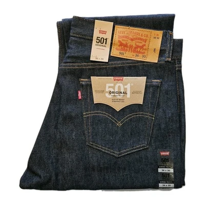 Jeans rígidos Levi's para hombre 501 originales retráctiles con botones mosca pierna recta 36x30 Foto 1 de 4