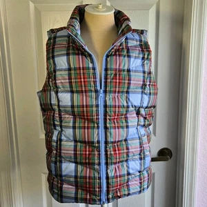 Lands' End Women's Size L Plaid Down Filled Puffer Vest Multicolor Full Zip Blue - Picture 1 of 7
