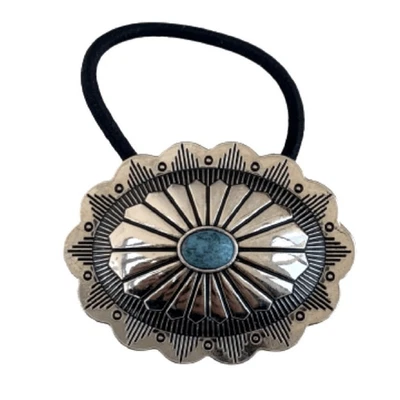 Soporte de cola de caballo Western Concho con corbata de pelo de imitación turquesa Sunburst Repousse Foto 1 de 4