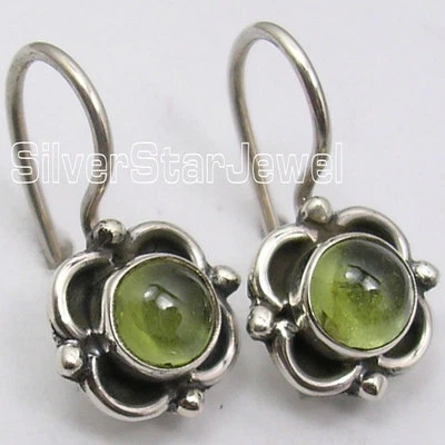 MY BEST PRICE 925 Sterling Silver PERIDOT Antique Style Dangle Earrings 0.7" - Image 1 of 3