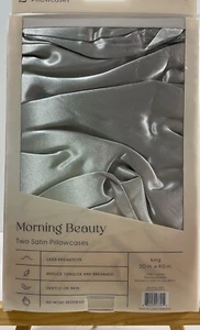 King Size Satin Pillowcase Set of 2 Gray Silky Pillow Cases for Hair and Skin - Picture 1 of 9